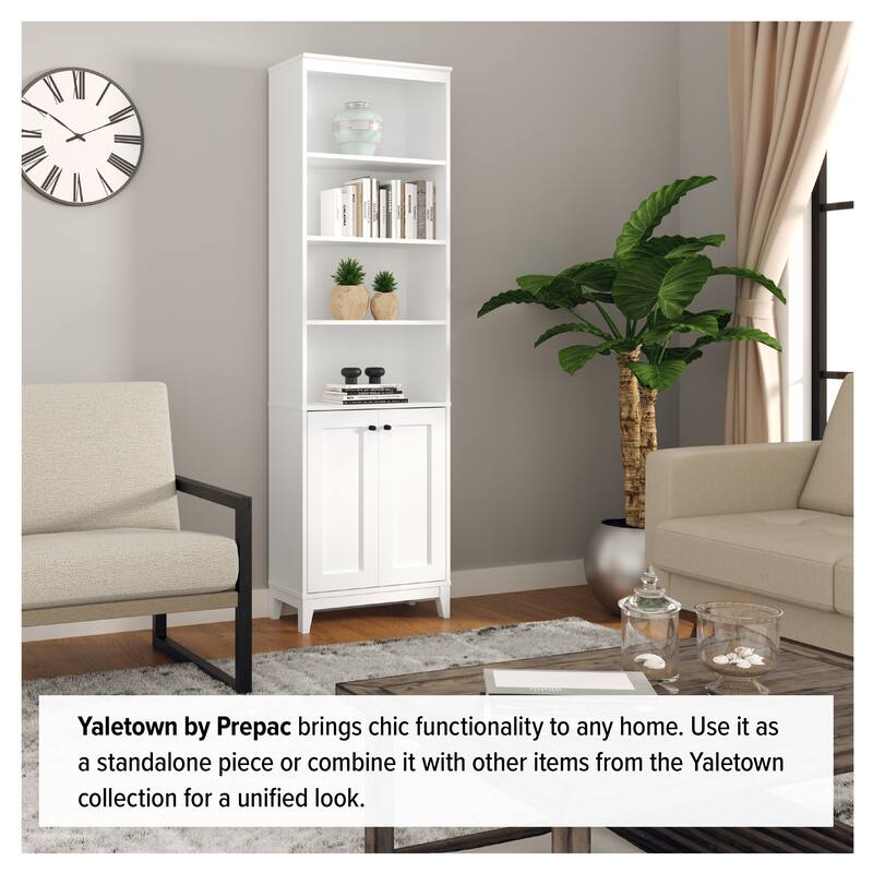 Prepac Yaletown 79.5" H Bookcase, Extra Tall Bookshelf with 4 Shelves and 2 Doors, Accent Bookshelf for Living Room, Home Office