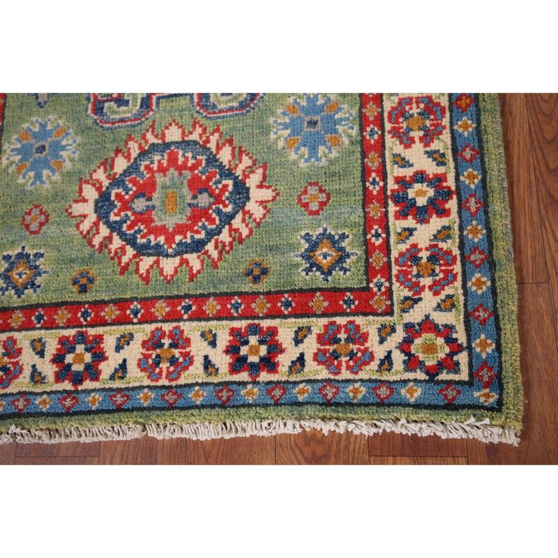 Green Geometric Kazak Oriental Foyer Rug Handmade Wool Carpet - 2'1" x 2'11"