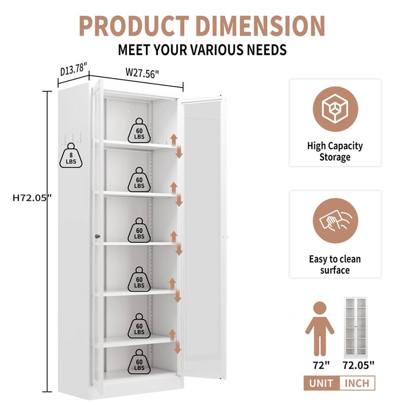 Metal Kitchen Pantry Cabinet,72" Tall Storage w/5 Adjustable Shelves