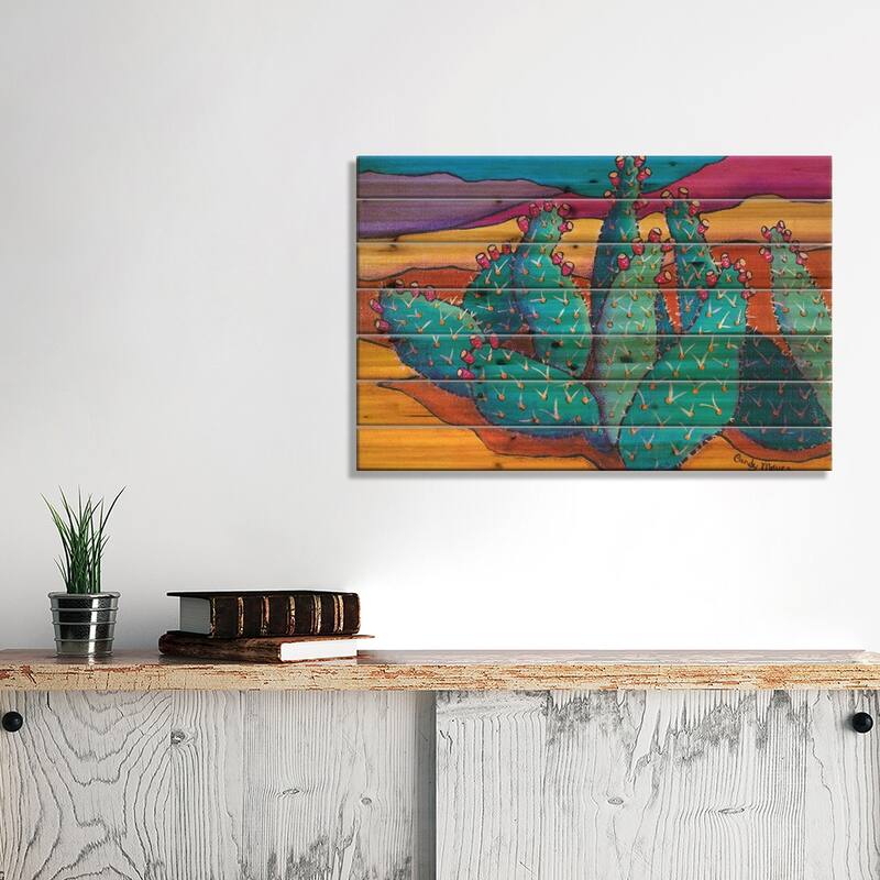 Cactus Print On Wood by Candy Mayer - Multi-Color