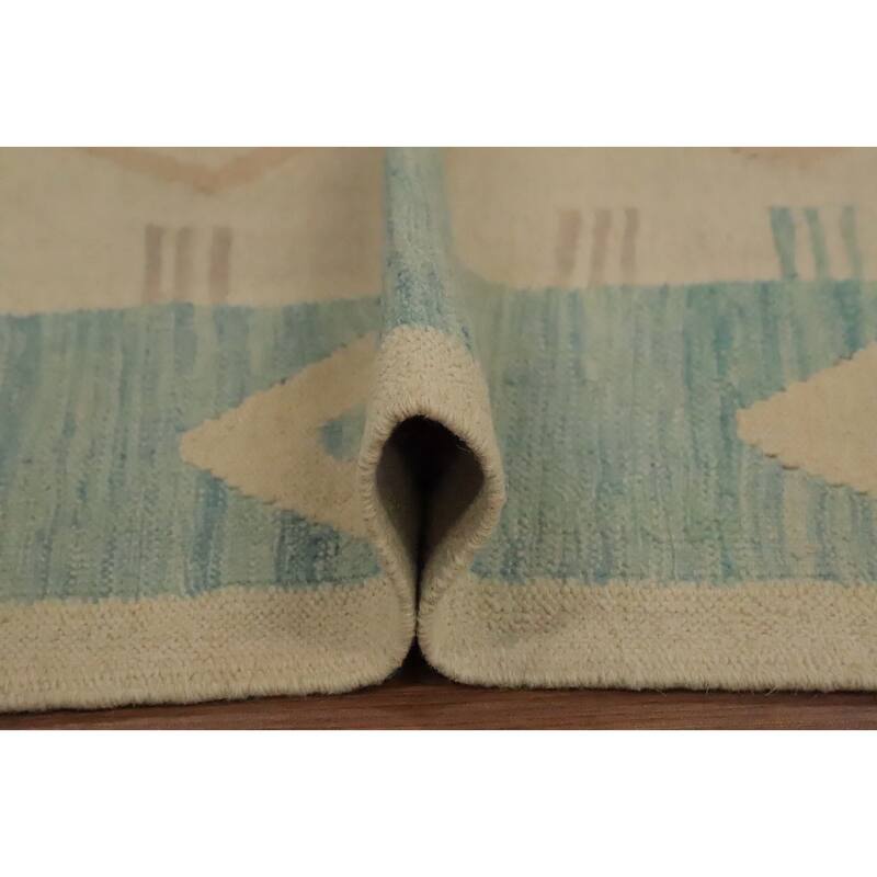 Hand Woven Oriental 100% Wool Carpet Southwestern Tribal Beige & Ivories Kilim Area Rug - 6' 6'' X 4' 6''