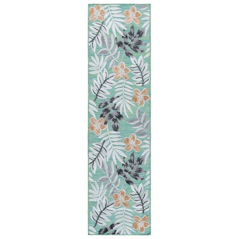 SAFAVIEH Cabana Indoor/ Outdoor Waterproof Transitional Rug - 2' x 8' Runner - Blue Green/Grey