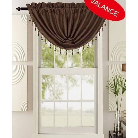 Leah Waterfall Rod Pocket Valance with Beads, 48x37