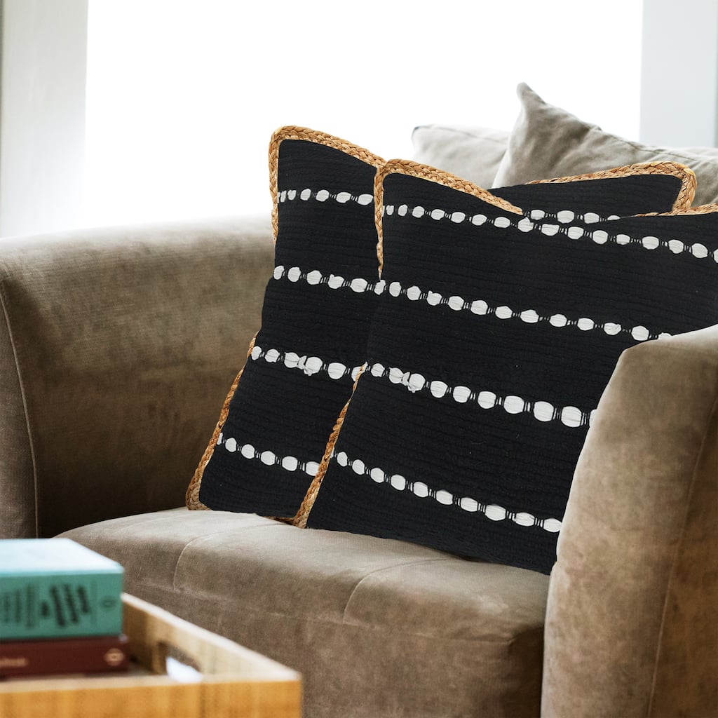 Sevita Riley Black/White Striped Cotton Blend Throw Pillow, Set of 2