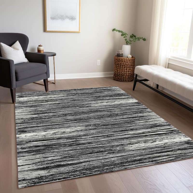 Machine Washable Indoor/ Outdoor Chantille Abstract Stripe Rug