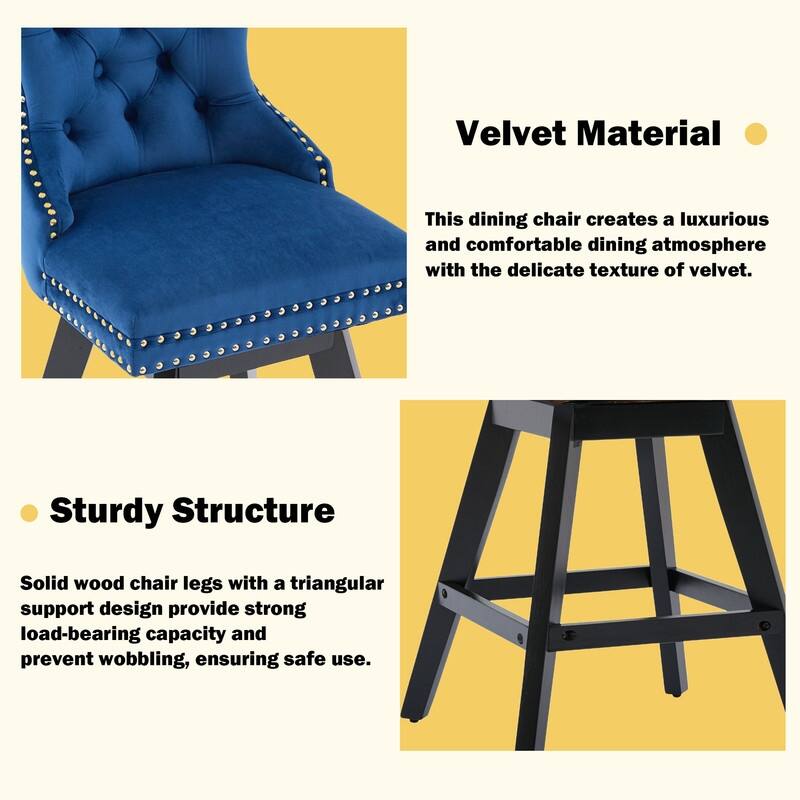 Velvet Wing-Back Tufted Nailhead Upholstered Bar Stools (Set of 2)