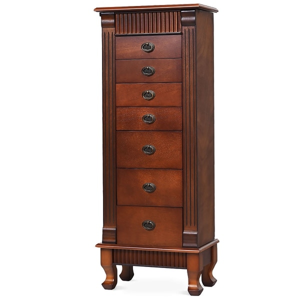 SKONYON Wooden Jewelry Armoire Cabinet Storage Chest with Drawers and Swing Doors Brown