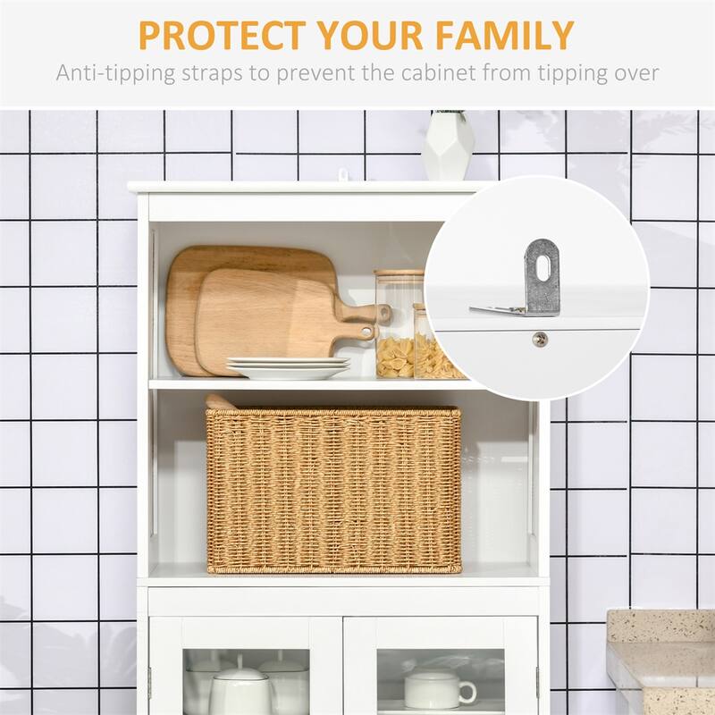 63" Small Buffet with Hutch, 4-Door Kitchen Pantry w/ Adjustable Shelf