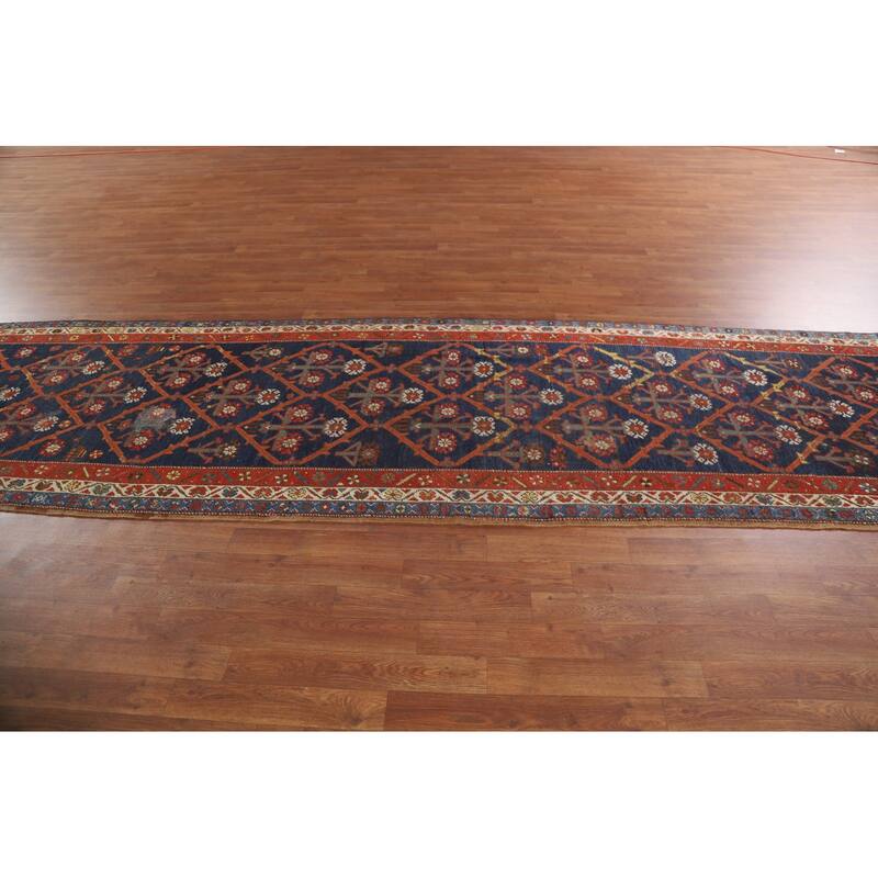 Antique Heriz Bakhshayesh Persian Runner Rug Handmade Wool Carpet - 3'5"x 13'2"