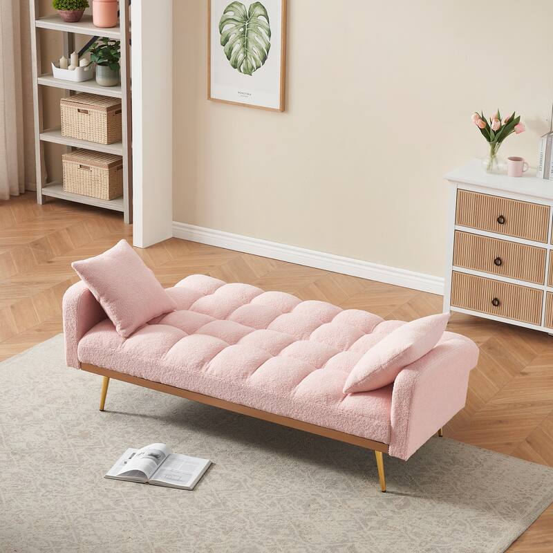 69 Inch Sofa Bed Pink with Adjustable Teddy Sofa