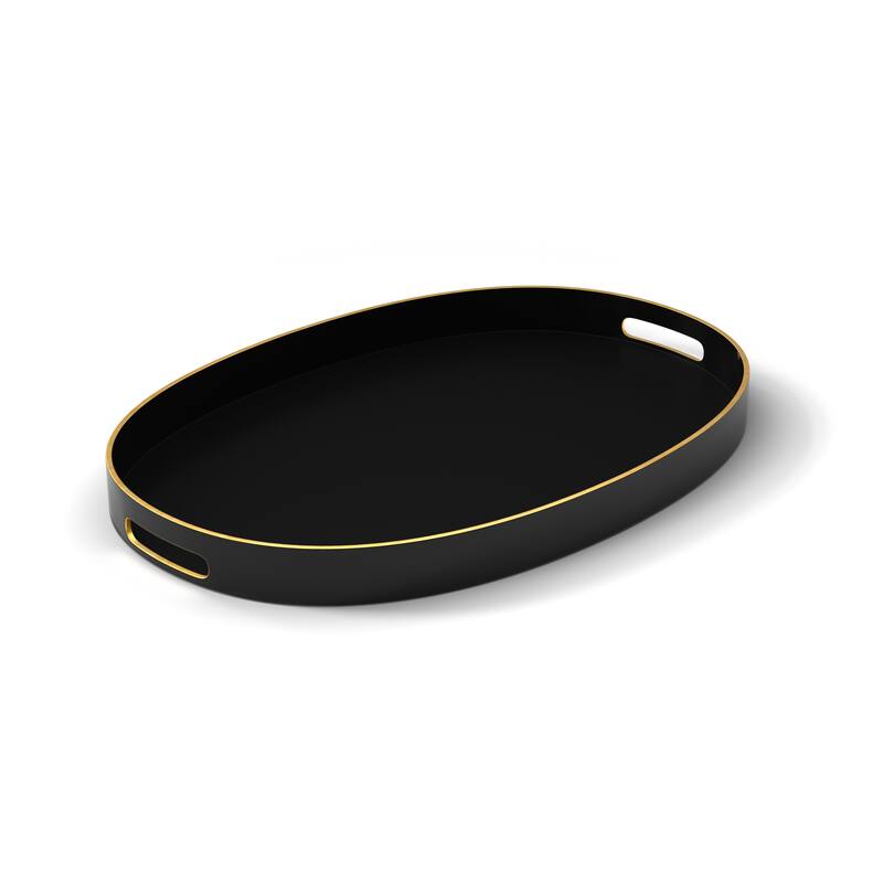 American Atelier Serving Oval Tray with Gold Trimming Handles - 15.3 x 10.6 in