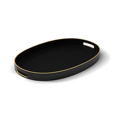 American Atelier Serving Oval Tray with Gold Trimming Handles - 15.3 x 10.6 in