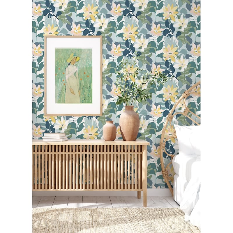 A-Street Prints Koko Turquoise Floral Wallpaper