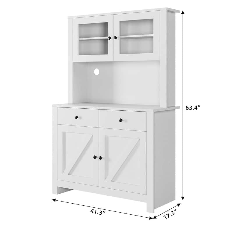 Kitchen Pantry Storage Cabinet with Microwave Stand & Coffee Bar Cabinet,Freestanding Hutch Cabinet with 4 Doors