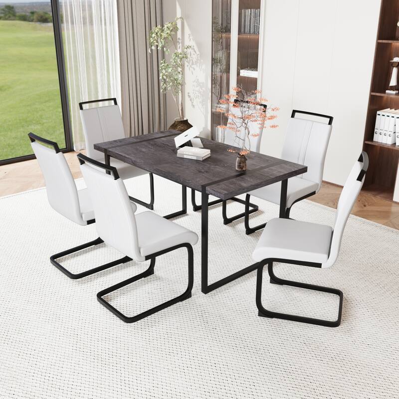 Modern Dining Set with Rectangular MDF Black Table & High Back C-shaped Tube Chairs