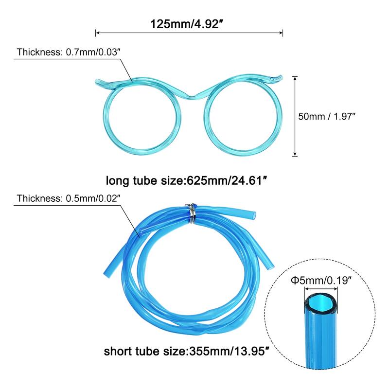 16 Pcs Straw Glasses, Plastic Round Novelty Drinking Eyeglasses Straws - Blue - 125/355/625mm