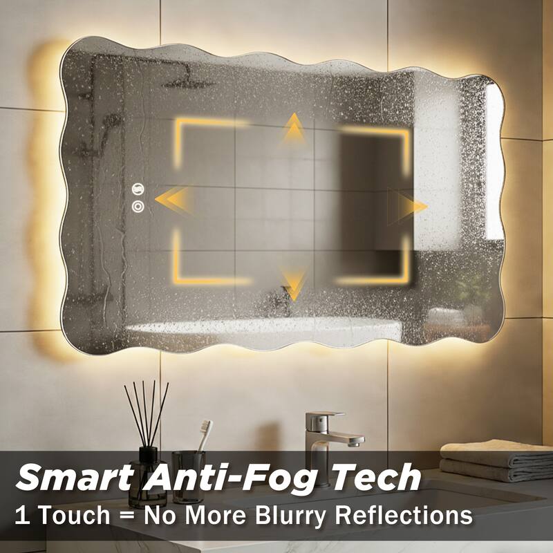 Rectangle Frameless Dimmable LED Light Anti-Fog Wall Bathroom Vanity Mirror