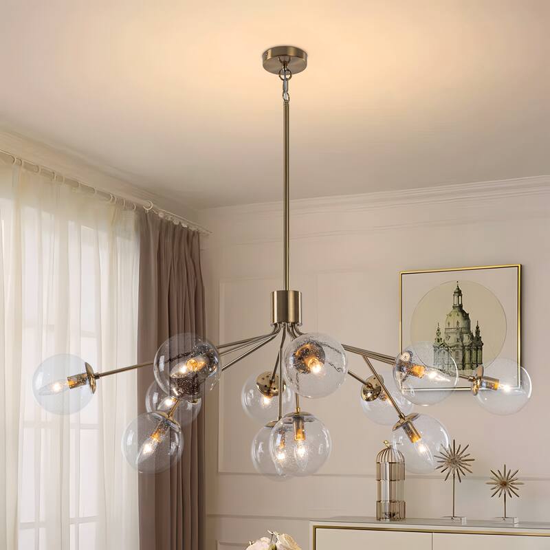Starsky 12-Light Clear Bubble Glass Chandelier for Dining Room, Entryway, Living Room, Kitchen Island