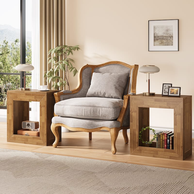 Square End Table with Sturdy Base, 2-Tier Wooden Side Table Narrow Nightstand