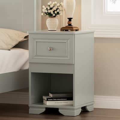 Bedside Table with Drawer, Nightstand with Storage Shelf and Metal Handle, Wood End Tables Bedroom Small Side Table Accent Table