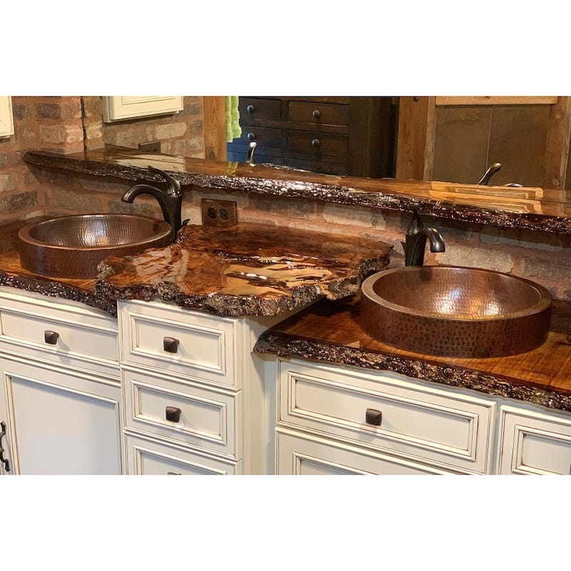 15-in Small Round Skirted Vessel Hammered Copper Sink (VR15SKDB)