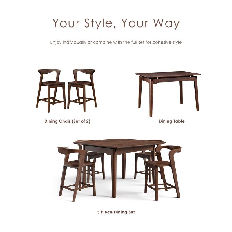 Furniture of America Abigail III Mid-Century Modern 5-Piece Walnut 53-inch 2-Leaf Extendable Counter Height Dining Set