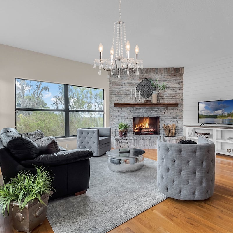 4-Light Candle Style Chandelier with Crystal Accents for Living Room Bedroom