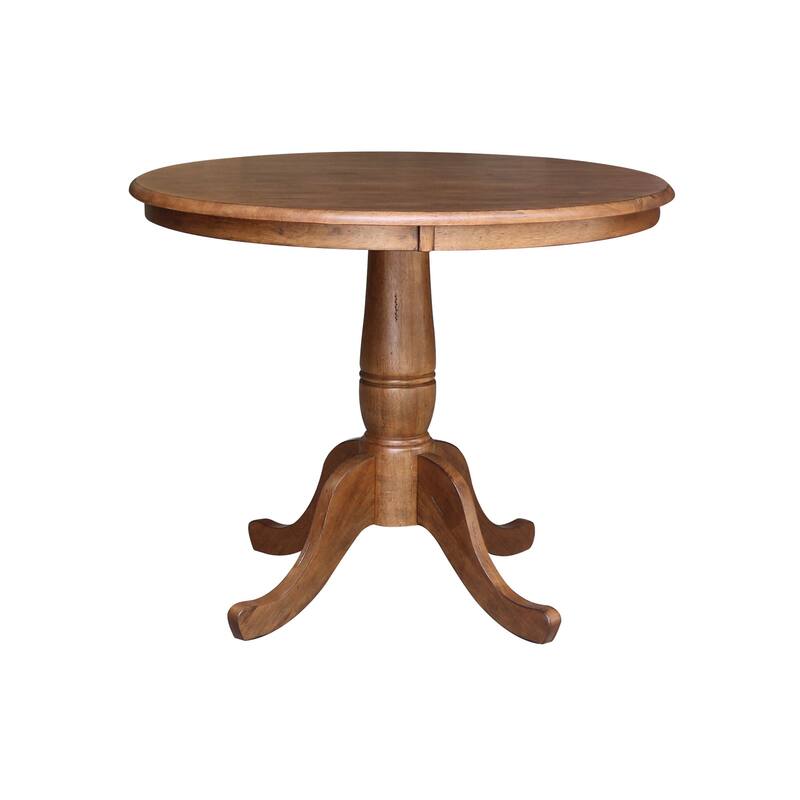 International Concepts Solid Wood 36" Round Pedestal Dining Table with 4 Madrid Ladderback Chairs