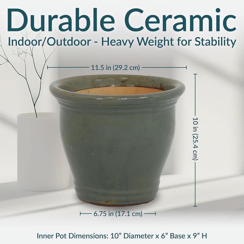 Sunnydaze Studio Glazed Ceramic Planter - Set of 2 - 11-Inch - Gray