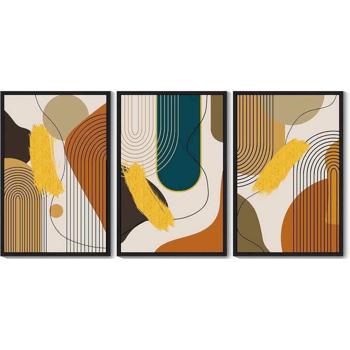 Abstract Framed Wall Art Modern Minimalist Luxury Gold Line Artwork - 24 x 36