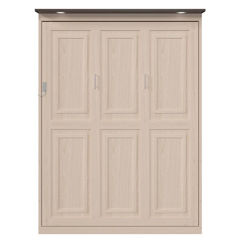 GDFStudio - Queen Wooden Murphy Bed with LED, Solid Wood Frame & Legs