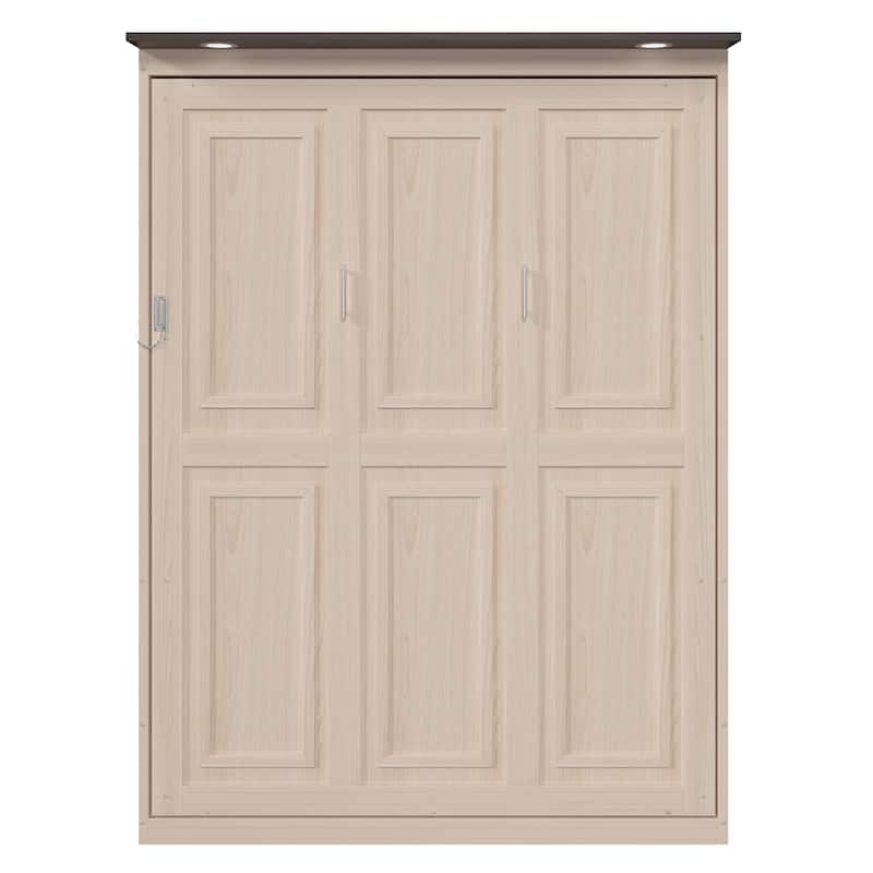 GDFStudio - Queen Wooden Murphy Bed with LED，Solid Wood Frame & Legs