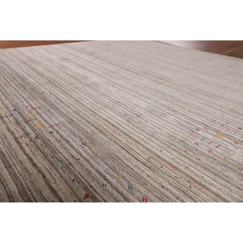 Earth Tone Gabbeh Indian Square Area Rug Hand-Knotted Wool Carpet - 8'2" X 7'11"