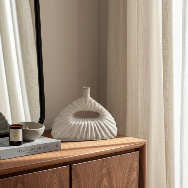 Pottery Vase Sculptural Open Center for Decorative Table Accent