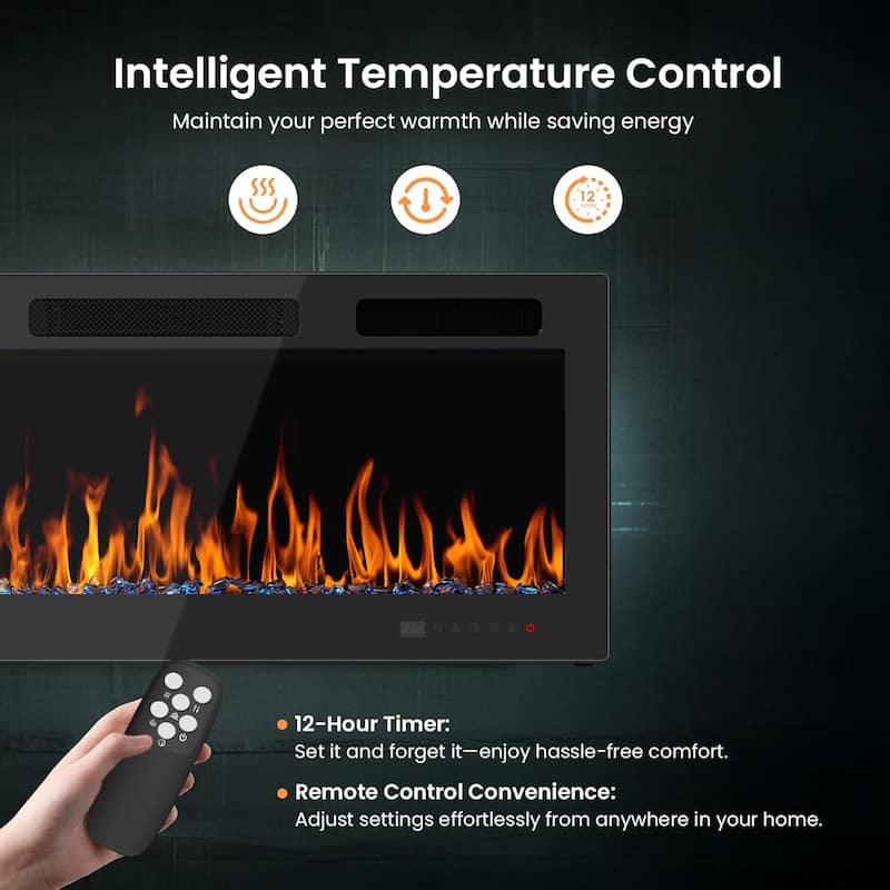EROMMY Wall Mounted Electric Fireplace Heater with Remote, 12 Flame Colors & Timer