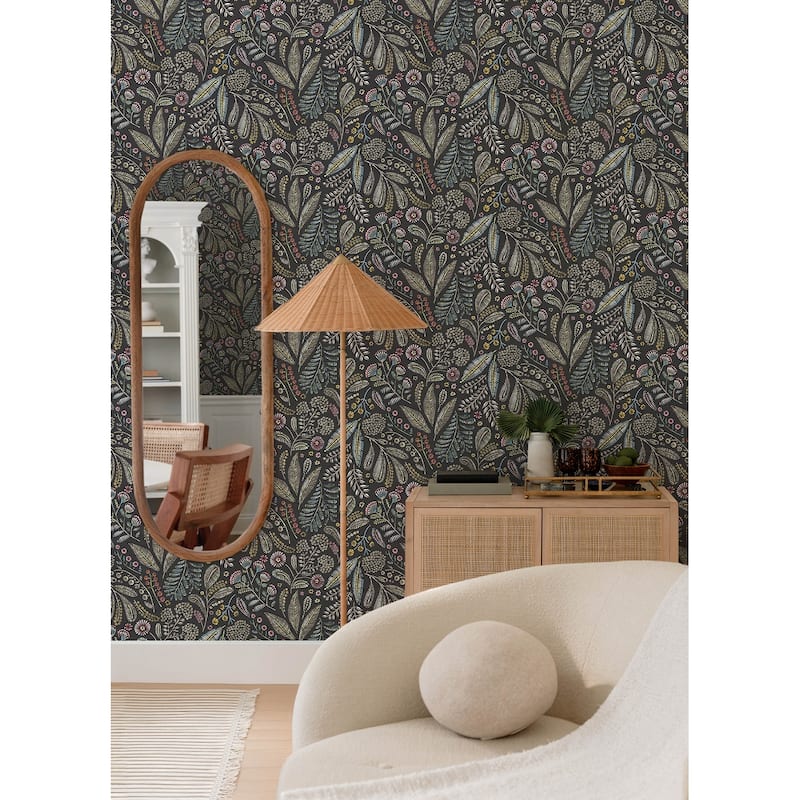 A-Street Prints Briar Charcoal Floral Wallpaper