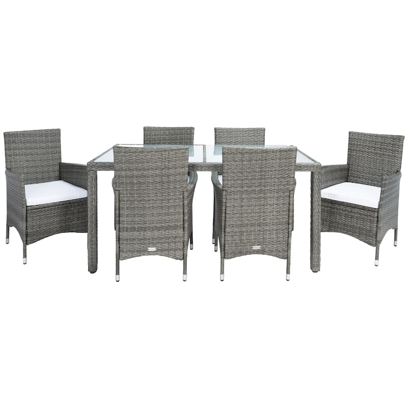 SAFAVIEH Outdoor Snezhana 7-Piece Wicker Dining Set - 59Wx35Dx29H
