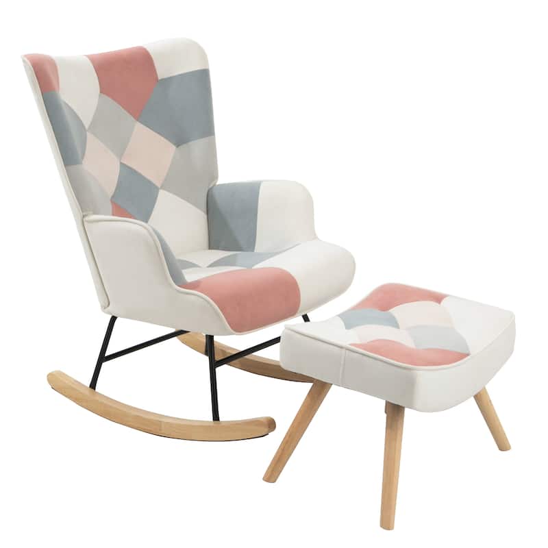 Patchwork Rocker Chair with Ottoman
