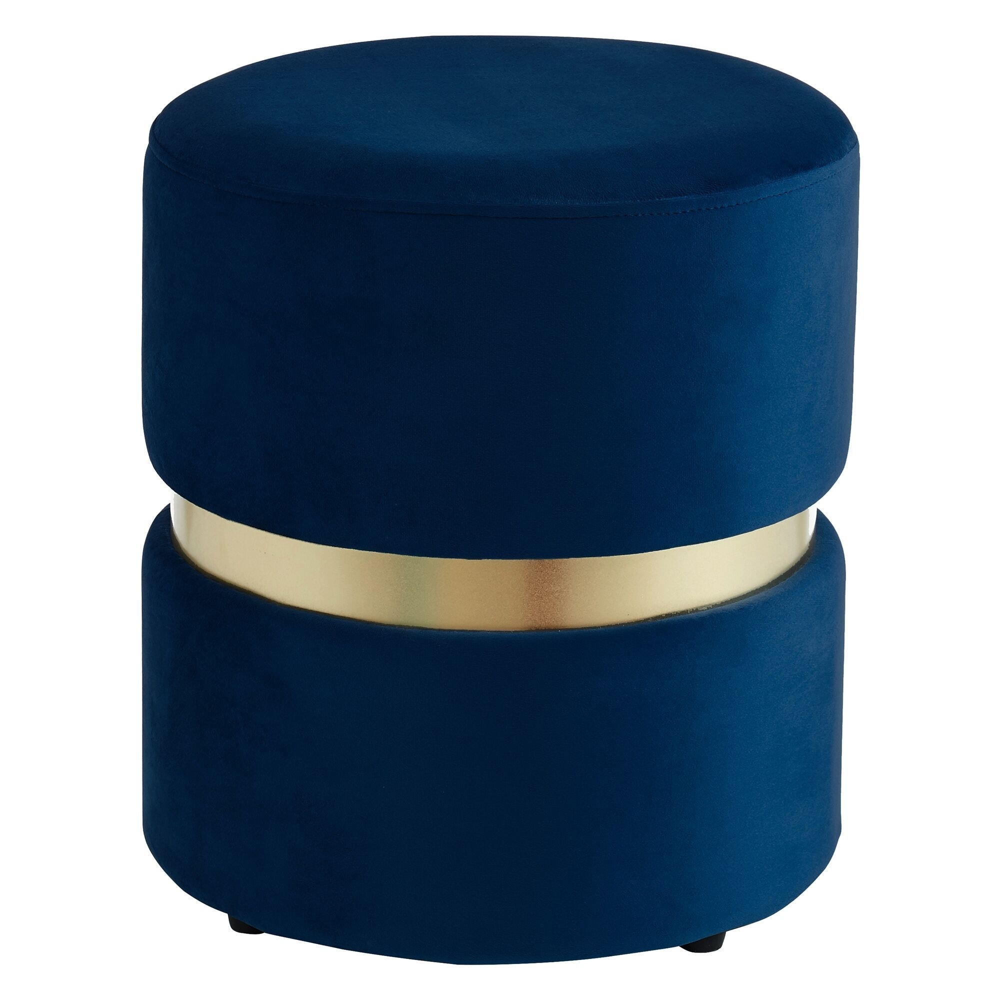 Contemporary Home Living 16 inch Royal Blue and Gold Contemporary Round Upholstered Ottoman