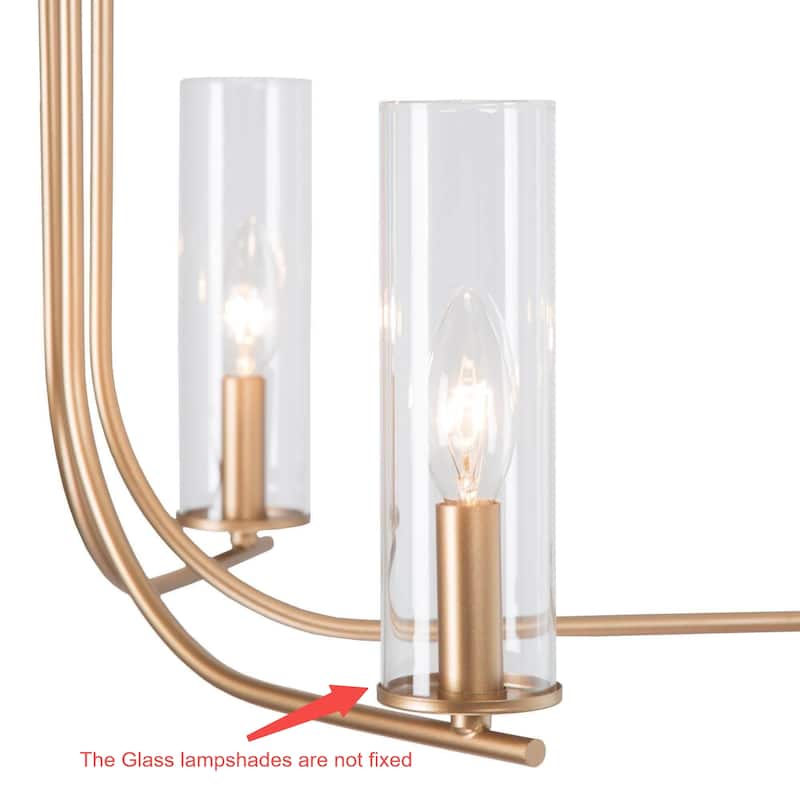 Mid-Century Modern 6-Light Gold Chandelier Metal Glass Island Light for Dining Room - D 36" x H 21"