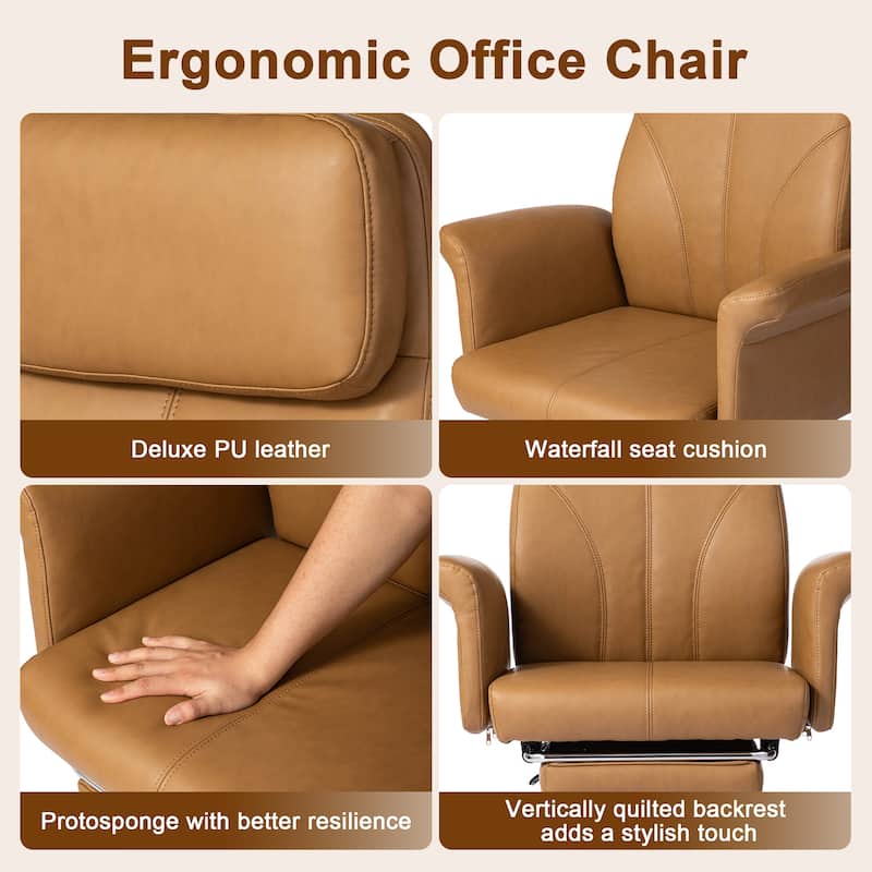 Glitzhome 49"H Modern Adjustable Swivel High Back Ergonomic Office Chair with Armrest and Extendable Footrest
