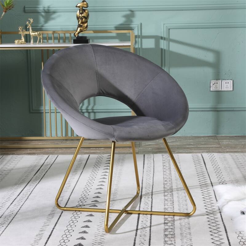Silky Velvet Upholstered Accent Chair with Gold Tone Finished Base