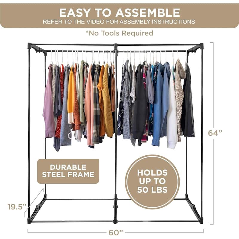 HOLDN’ STORAGE Portable Wardrobe Closet for Hanging Clothes - Large - Heavy Duty Hanging Rod with 50 Lb. Weight Capacity