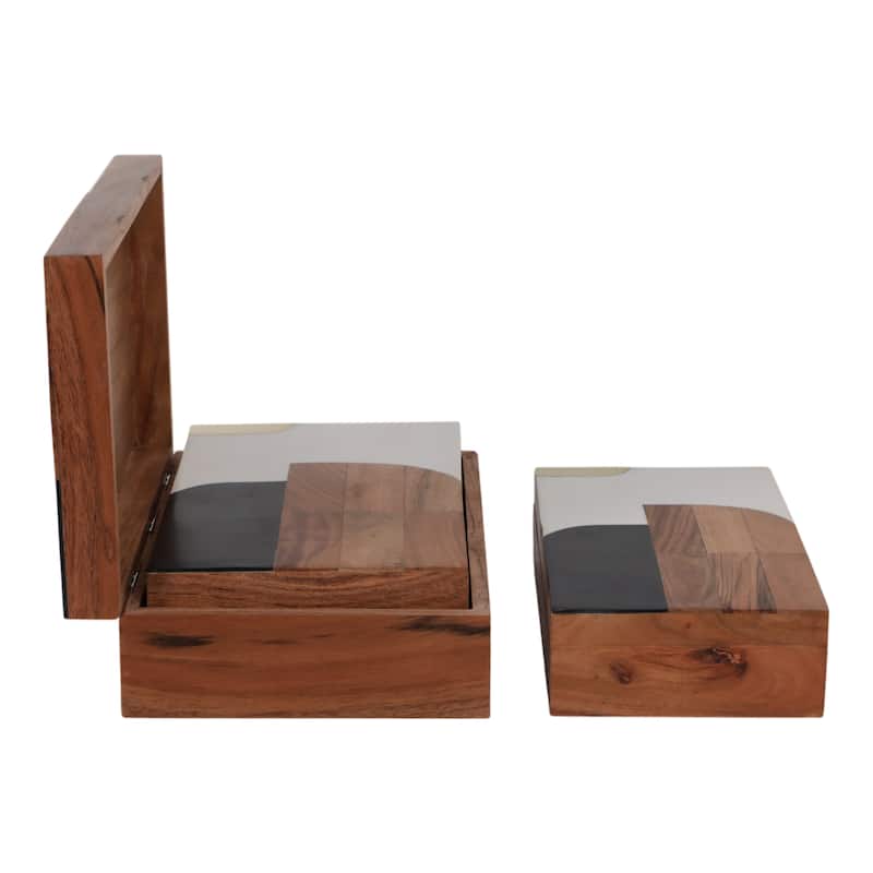 Sagebrook Home Modern Decorative Storage Boxes - Set of 3 Resin, Wood & Fabric Stylish Organizers