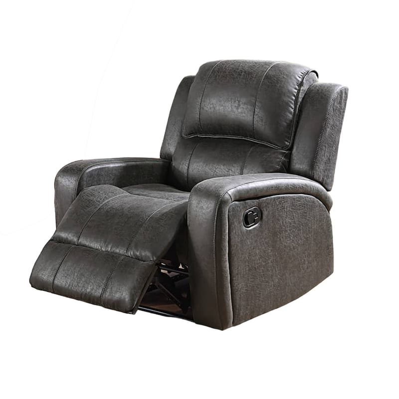 Charles Manual Recliner Chair, Smoke Gray Faux Leather, Solid Wood