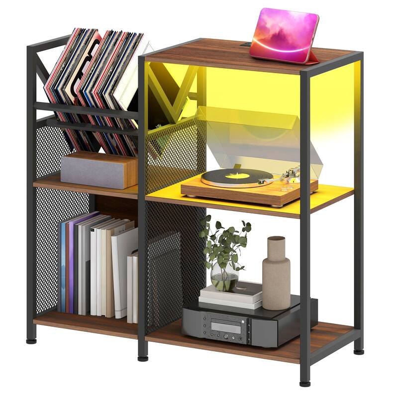 3 Tier Record Player Stand DVD/ CD Media Storage Cabinet with Power Outlets