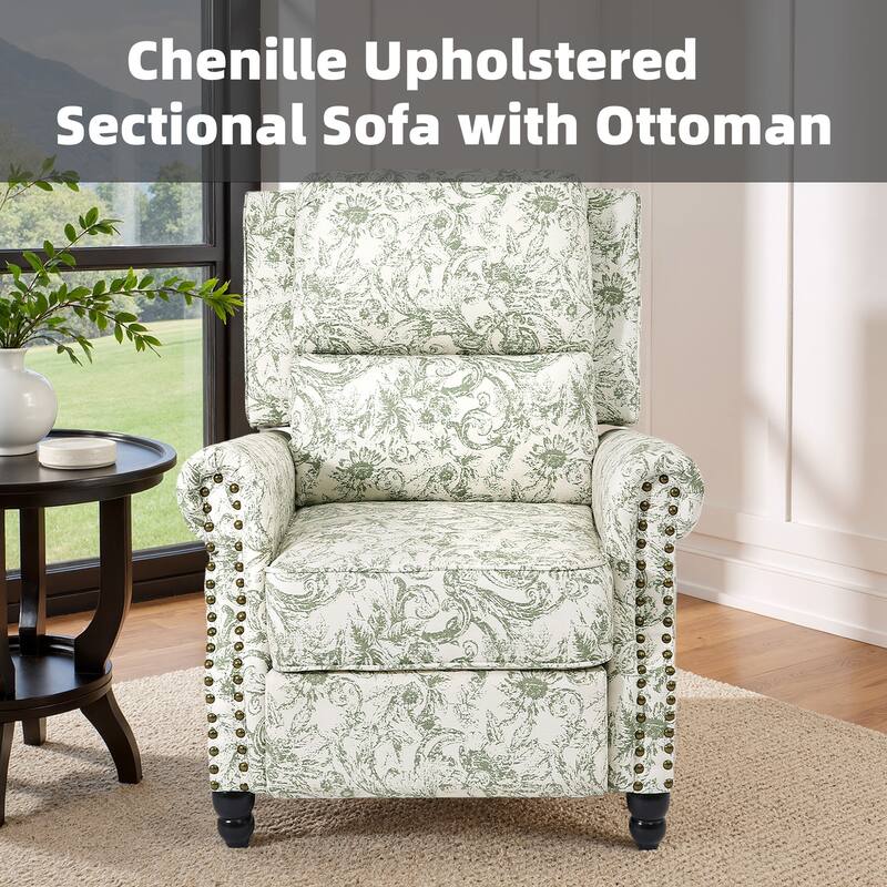 2 Set Nail-head Padded Seat Pushback Recliner Chair