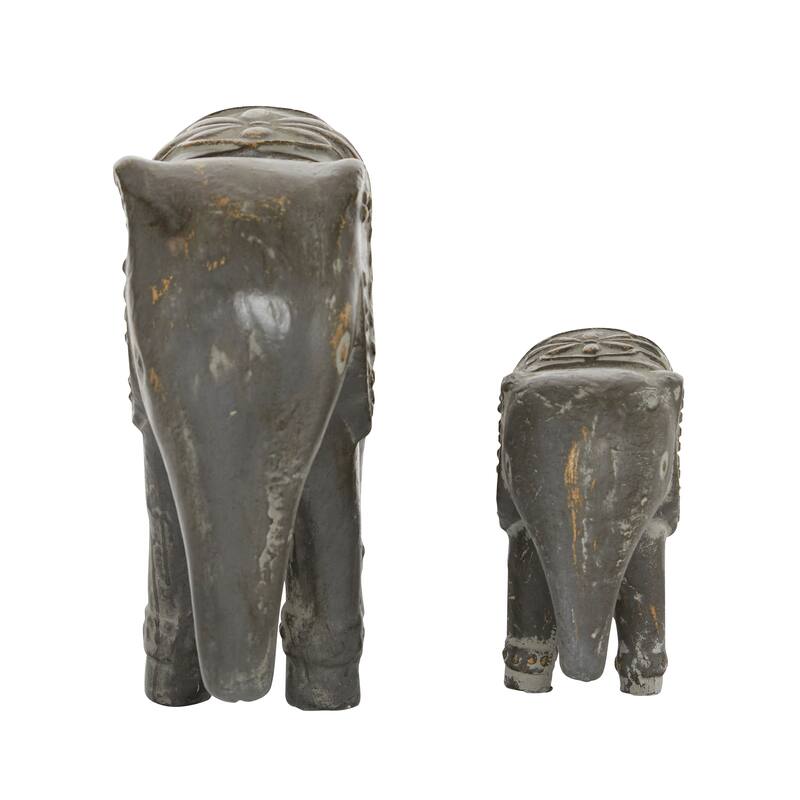 White Dolomite Bohemian Sculpture Elephant (Set of 2) - S/2 9", 13"W