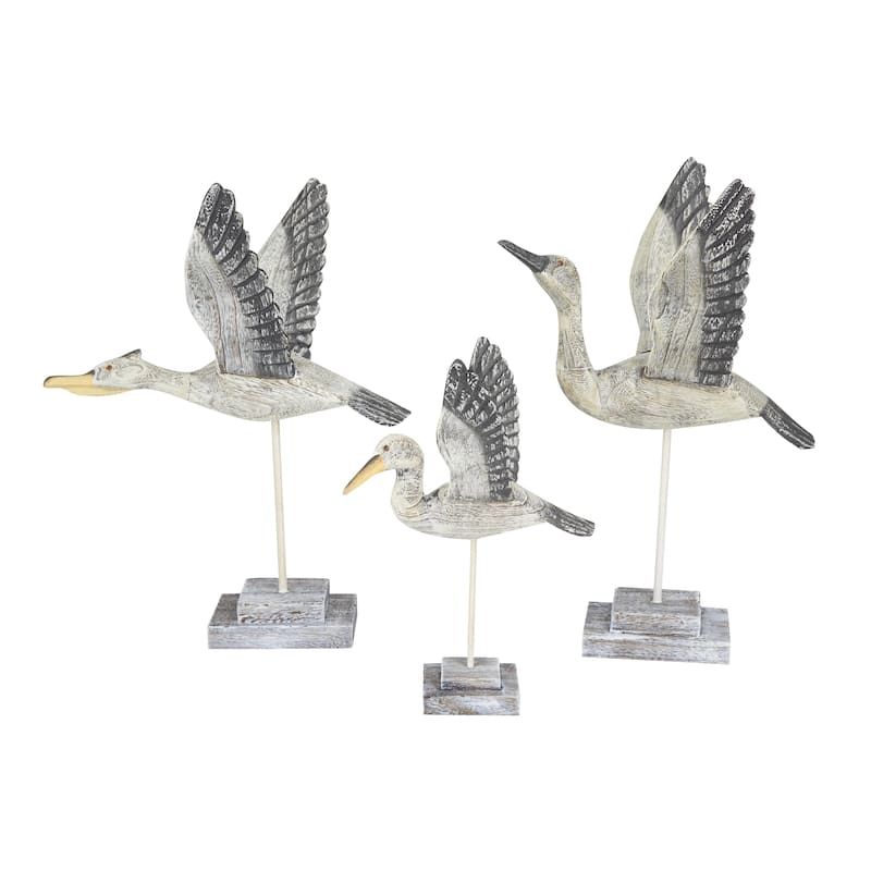 Wood Bird Handmade Decorative Sculpture - Set of 3 Blue - Roche River Decor - Gray