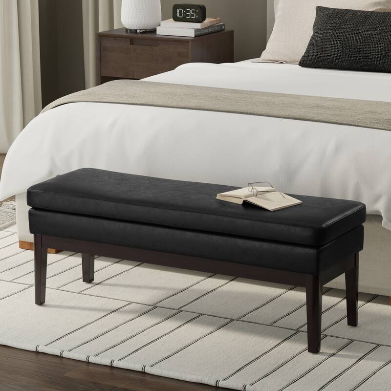 WYNDENHALL Bragg 45 inch Wide Mid Century Ottoman Bench - 44 Inches wide - Distressed Black